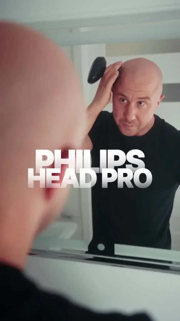 Paweł using a Philips HeadPro shaver in a product Reel